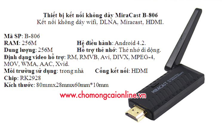 Ket noi khong day Miracast HDMI/DLNA/AriPlay1